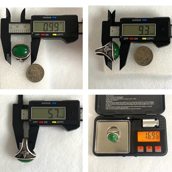 Sterling Silver 925 Green Chalcedony Turkish Ottoman Tughra Unisex Ring Sz 9.25 - Picture 11 of 16